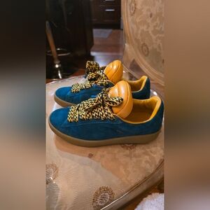 Lanvin Blue and Yellow Suede Sneakers - Casual Lace-Up